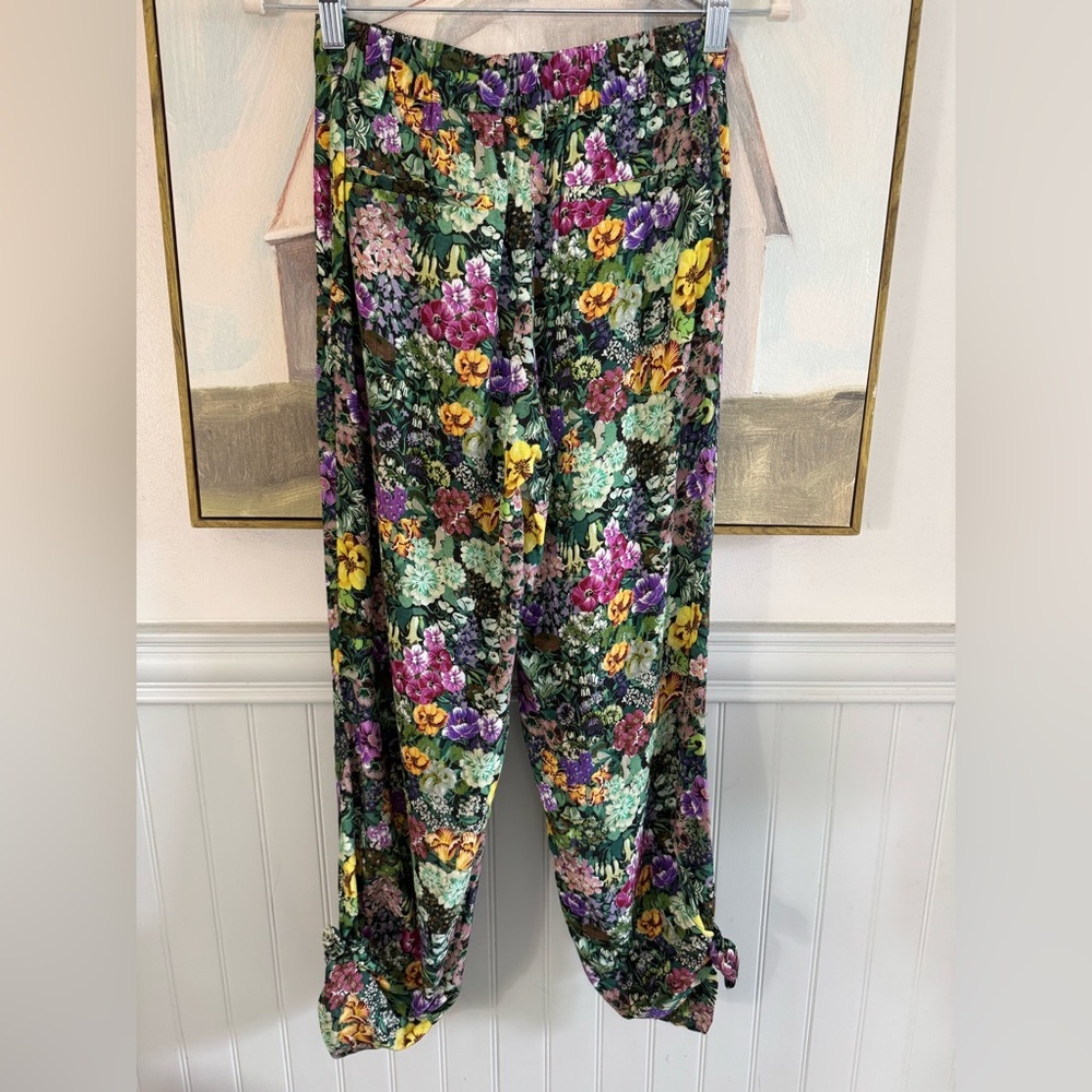 MNG Mango Tropical Floral Pants Emerald Green Birds of Paradise Size Small - Picture 10 of 12